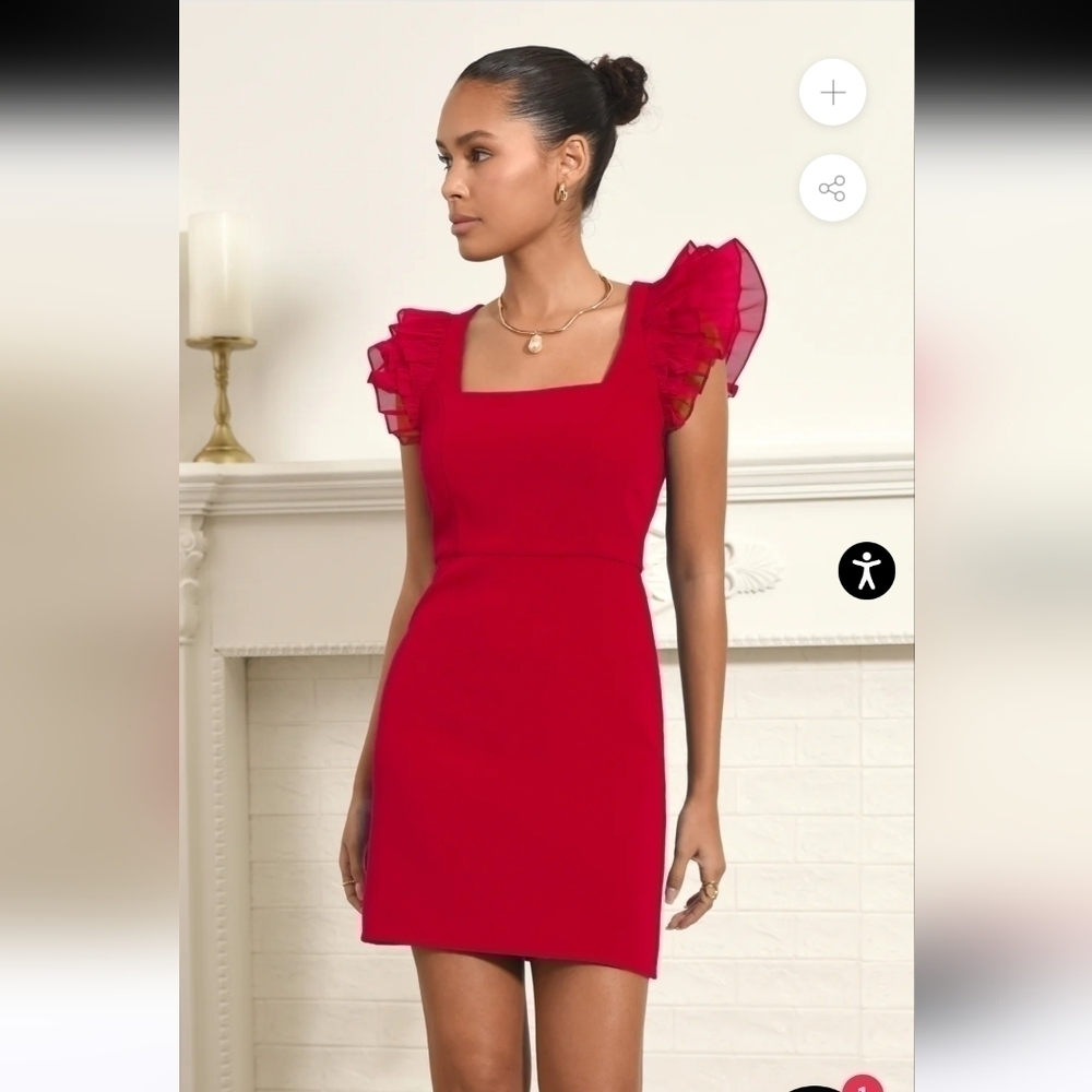 Adelyn Rae Claudia Organza Ruffle Bodycon Mini Dress Size Large in Red